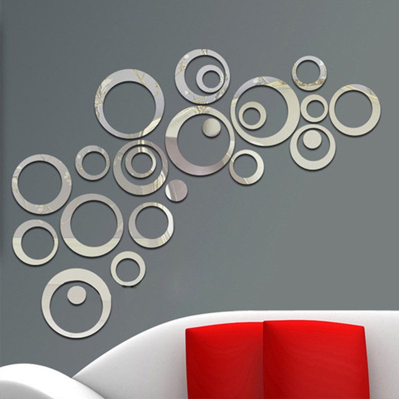 aooyaoo Circle Mirror DIY Wall Sticker Wall Decoration 24pcs Grey - Image 1